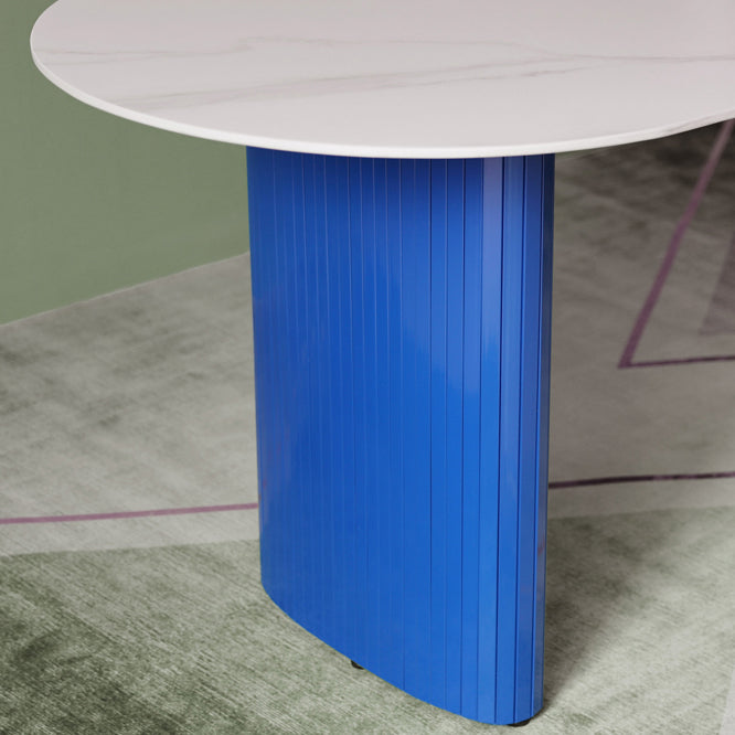 Modern White & Blue Sintered Stone Dining Table Oval Shape Dining Table with Double Pedestal Bases Clearhalo ' dining_table' 'Dining Tables & Seating' 'Dining Tables' 'furn' 'furn_dining_table' 'Furniture' 'furniture_dining_table' 'Kitchen & Dining Furniture' 'kitchen&dining_furn' 'kitchen' 'kitchen_dining_table' 3855599