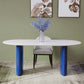Modern White & Blue Sintered Stone Dining Table Oval Shape Dining Table with Double Pedestal Bases Clearhalo ' dining_table' 'Dining Tables & Seating' 'Dining Tables' 'furn' 'furn_dining_table' 'Furniture' 'furniture_dining_table' 'Kitchen & Dining Furniture' 'kitchen&dining_furn' 'kitchen' 'kitchen_dining_table' 3855603