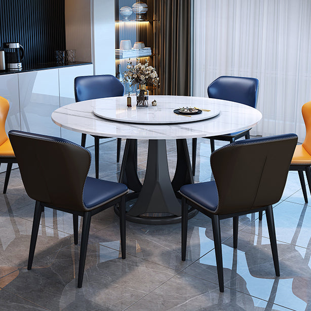 Simple Home Sintered Stone Dining Table Single Pedestal Base Round Table with Turntable Clearhalo ' dining_table' 'Dining Tables & Seating' 'Dining Tables' 'furn' 'furn_dining_table' 'Furniture' 'furniture_dining_table' 'Kitchen & Dining Furniture' 'kitchen&dining_furn' 'kitchen' 'kitchen_dining_table' 3855605