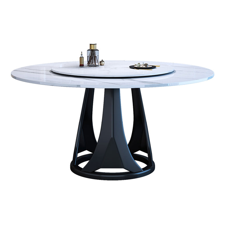 Simple Home Sintered Stone Dining Table Single Pedestal Base Round Table with Turntable Without Chairs Clearhalo ' dining_table' 'Dining Tables & Seating' 'Dining Tables' 'furn' 'furn_dining_table' 'Furniture' 'furniture_dining_table' 'Kitchen & Dining Furniture' 'kitchen&dining_furn' 'kitchen' 'kitchen_dining_table' 3855609