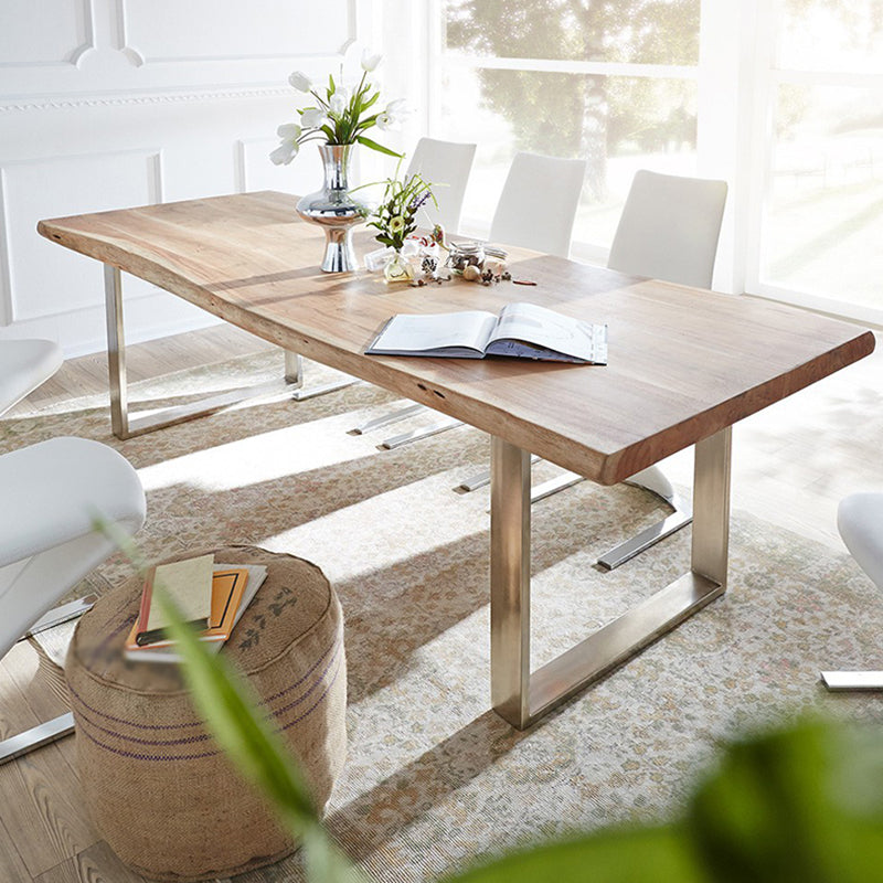 Rectangle Double Pedestal Glam Dining Table Wood Color Fixed Table of Solid Wood Clearhalo ' dining_table' 'Dining Tables & Seating' 'Dining Tables' 'furn' 'furn_dining_table' 'Furniture' 'furniture_dining_table' 'Kitchen & Dining Furniture' 'kitchen&dining_furn' 'kitchen' 'kitchen_dining_table' 3855621