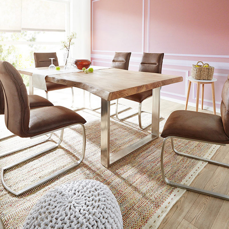 Rectangle Double Pedestal Glam Dining Table Wood Color Fixed Table of Solid Wood Clearhalo ' dining_table' 'Dining Tables & Seating' 'Dining Tables' 'furn' 'furn_dining_table' 'Furniture' 'furniture_dining_table' 'Kitchen & Dining Furniture' 'kitchen&dining_furn' 'kitchen' 'kitchen_dining_table' 3855623