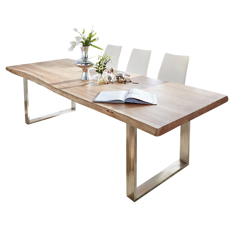 Rectangle Double Pedestal Glam Dining Table Wood Color Fixed Table of Solid Wood Without Chairs Clearhalo ' dining_table' 'Dining Tables & Seating' 'Dining Tables' 'furn' 'furn_dining_table' 'Furniture' 'furniture_dining_table' 'Kitchen & Dining Furniture' 'kitchen&dining_furn' 'kitchen' 'kitchen_dining_table' 3855625