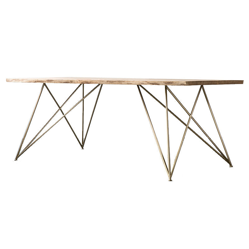 Rectangle Glam Style Dining Table Wood Color Fixed Table with Solid Wood Gold Without Chairs Clearhalo ' dining_table' 'Dining Tables & Seating' 'Dining Tables' 'furn' 'furn_dining_table' 'Furniture' 'furniture_dining_table' 'Kitchen & Dining Furniture' 'kitchen&dining_furn' 'kitchen' 'kitchen_dining_table' 3855647