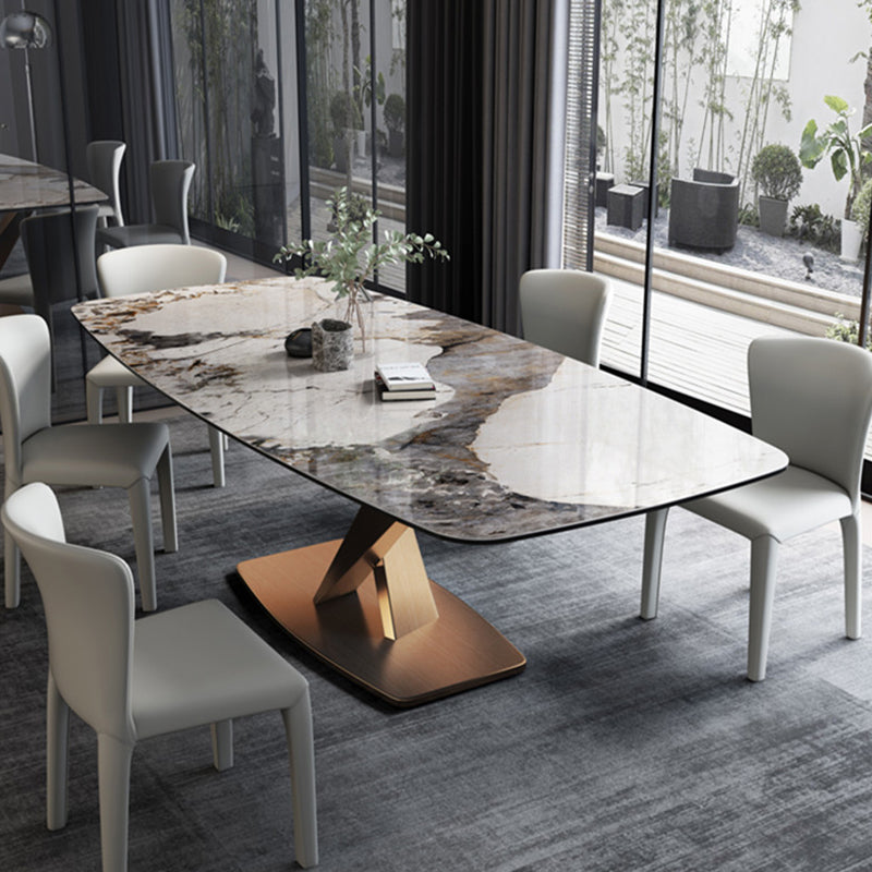 Glam Rectangle Shape Gray Dining Table Sintered Stone Kitchen Dining Table with Pedestal Base Clearhalo ' dining_table' 'Dining Tables & Seating' 'Dining Tables' 'furn' 'furn_dining_table' 'Furniture' 'furniture_dining_table' 'Kitchen & Dining Furniture' 'kitchen&dining_furn' 'kitchen' 'kitchen_dining_table' 3855653