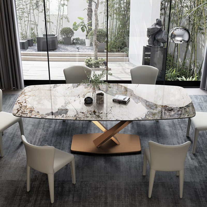 Glam Rectangle Shape Gray Dining Table Sintered Stone Kitchen Dining Table with Pedestal Base Clearhalo ' dining_table' 'Dining Tables & Seating' 'Dining Tables' 'furn' 'furn_dining_table' 'Furniture' 'furniture_dining_table' 'Kitchen & Dining Furniture' 'kitchen&dining_furn' 'kitchen' 'kitchen_dining_table' 3855654