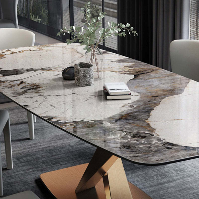 Glam Rectangle Shape Gray Dining Table Sintered Stone Kitchen Dining Table with Pedestal Base Clearhalo ' dining_table' 'Dining Tables & Seating' 'Dining Tables' 'furn' 'furn_dining_table' 'Furniture' 'furniture_dining_table' 'Kitchen & Dining Furniture' 'kitchen&dining_furn' 'kitchen' 'kitchen_dining_table' 3855655