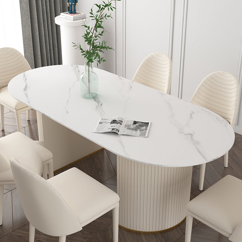 Traditional Luxury Oval Dining Table Sintered Stone Table with White Double Pedestal for Dining Room Clearhalo ' dining_table' 'Dining Tables & Seating' 'Dining Tables' 'furn' 'furn_dining_table' 'Furniture' 'furniture_dining_table' 'Kitchen & Dining Furniture' 'kitchen&dining_furn' 'kitchen' 'kitchen_dining_table' 3855659