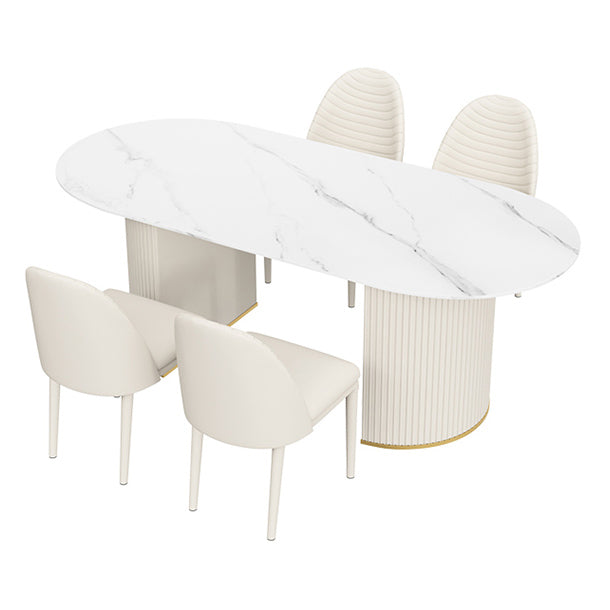 Traditional Luxury Oval Dining Table Sintered Stone Table with White Double Pedestal for Dining Room White Without Chairs Clearhalo ' dining_table' 'Dining Tables & Seating' 'Dining Tables' 'furn' 'furn_dining_table' 'Furniture' 'furniture_dining_table' 'Kitchen & Dining Furniture' 'kitchen&dining_furn' 'kitchen' 'kitchen_dining_table' 3855660