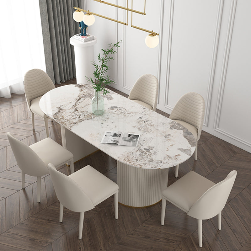 Traditional Luxury Oval Dining Table Sintered Stone Table with White Double Pedestal for Dining Room Clearhalo ' dining_table' 'Dining Tables & Seating' 'Dining Tables' 'furn' 'furn_dining_table' 'Furniture' 'furniture_dining_table' 'Kitchen & Dining Furniture' 'kitchen&dining_furn' 'kitchen' 'kitchen_dining_table' 3855661