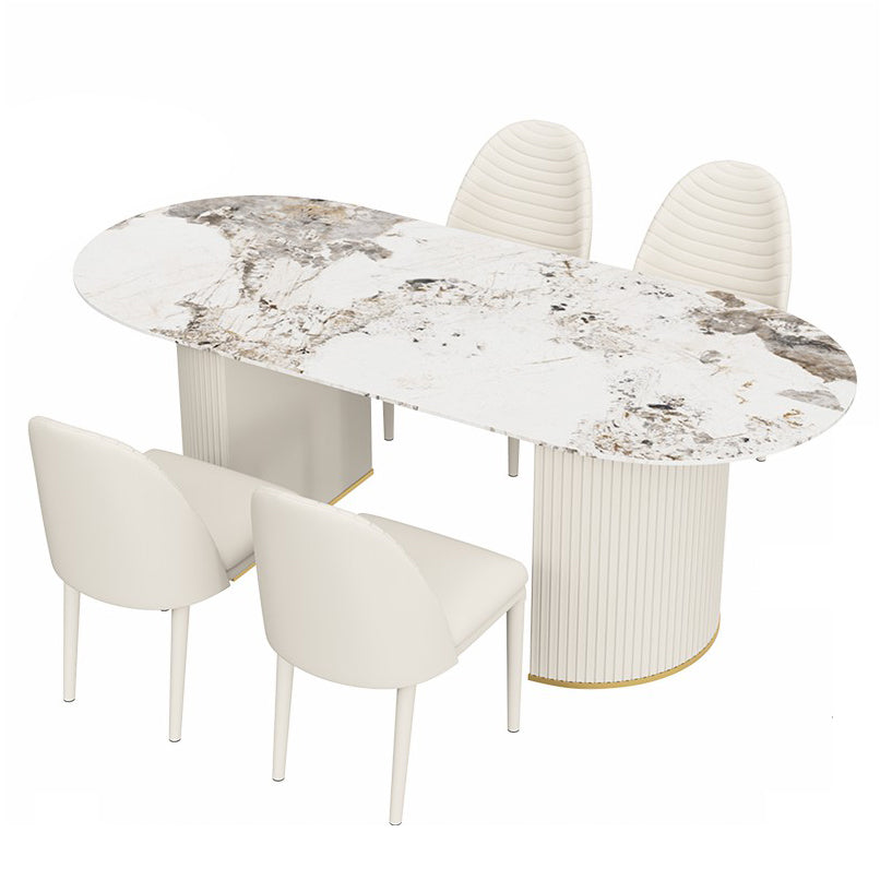 Traditional Luxury Oval Dining Table Sintered Stone Table with White Double Pedestal for Dining Room Gray Without Chairs Clearhalo ' dining_table' 'Dining Tables & Seating' 'Dining Tables' 'furn' 'furn_dining_table' 'Furniture' 'furniture_dining_table' 'Kitchen & Dining Furniture' 'kitchen&dining_furn' 'kitchen' 'kitchen_dining_table' 3855664