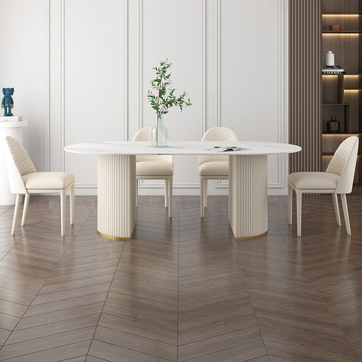 Traditional Luxury Oval Dining Table Sintered Stone Table with White Double Pedestal for Dining Room Clearhalo ' dining_table' 'Dining Tables & Seating' 'Dining Tables' 'furn' 'furn_dining_table' 'Furniture' 'furniture_dining_table' 'Kitchen & Dining Furniture' 'kitchen&dining_furn' 'kitchen' 'kitchen_dining_table' 3855666