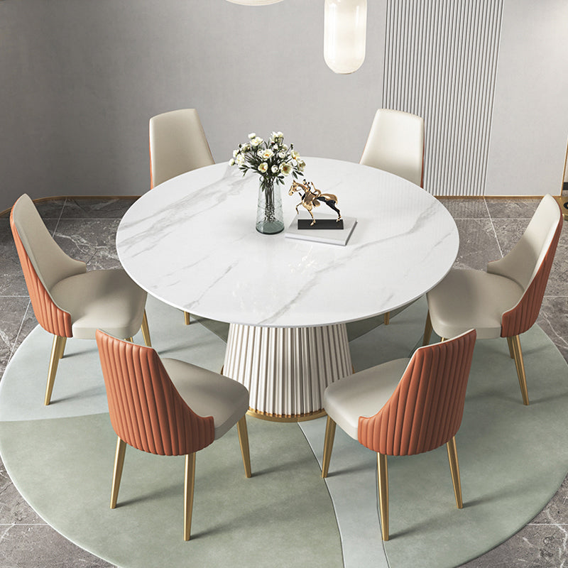 Traditional Luxury Round Dining Table Sintered Stone Table with White Pedestal Base Clearhalo ' dining_table' 'Dining Tables & Seating' 'Dining Tables' 'furn' 'furn_dining_table' 'Furniture' 'furniture_dining_table' 'Kitchen & Dining Furniture' 'kitchen&dining_furn' 'kitchen' 'kitchen_dining_table' 3855679