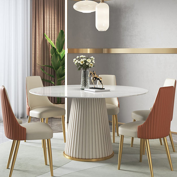 Traditional Luxury Round Dining Table Sintered Stone Table with White Pedestal Base Clearhalo ' dining_table' 'Dining Tables & Seating' 'Dining Tables' 'furn' 'furn_dining_table' 'Furniture' 'furniture_dining_table' 'Kitchen & Dining Furniture' 'kitchen&dining_furn' 'kitchen' 'kitchen_dining_table' 3855681