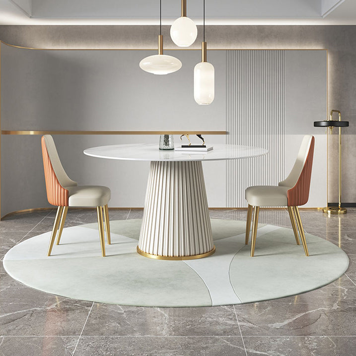 Traditional Luxury Round Dining Table Sintered Stone Table with White Pedestal Base Clearhalo ' dining_table' 'Dining Tables & Seating' 'Dining Tables' 'furn' 'furn_dining_table' 'Furniture' 'furniture_dining_table' 'Kitchen & Dining Furniture' 'kitchen&dining_furn' 'kitchen' 'kitchen_dining_table' 3855682