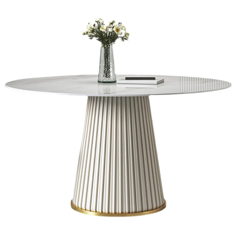 Traditional Luxury Round Dining Table Sintered Stone Table with White Pedestal Base Without Chairs Clearhalo ' dining_table' 'Dining Tables & Seating' 'Dining Tables' 'furn' 'furn_dining_table' 'Furniture' 'furniture_dining_table' 'Kitchen & Dining Furniture' 'kitchen&dining_furn' 'kitchen' 'kitchen_dining_table' 3855683