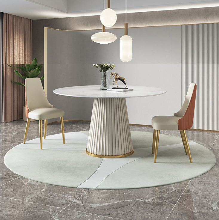 Traditional Luxury Round Dining Table Sintered Stone Table with White Pedestal Base Clearhalo ' dining_table' 'Dining Tables & Seating' 'Dining Tables' 'furn' 'furn_dining_table' 'Furniture' 'furniture_dining_table' 'Kitchen & Dining Furniture' 'kitchen&dining_furn' 'kitchen' 'kitchen_dining_table' 3855684