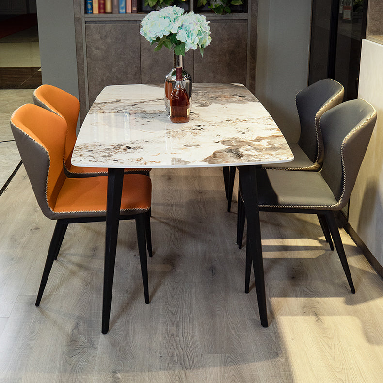 Modern Beige Sintered Stone Dining Table Rectangle Shape Dining Table with 4 Legs Base Clearhalo ' dining_table' 'Dining Tables & Seating' 'Dining Tables' 'furn' 'furn_dining_table' 'Furniture' 'furniture_dining_table' 'Kitchen & Dining Furniture' 'kitchen&dining_furn' 'kitchen' 'kitchen_dining_table' 3855690