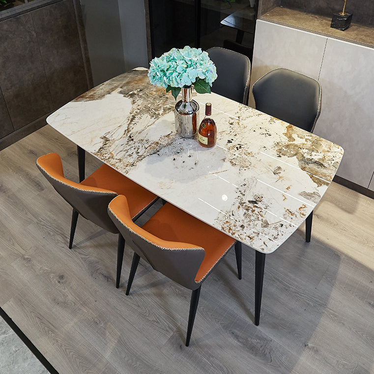 Modern Beige Sintered Stone Dining Table Rectangle Shape Dining Table with 4 Legs Base Clearhalo ' dining_table' 'Dining Tables & Seating' 'Dining Tables' 'furn' 'furn_dining_table' 'Furniture' 'furniture_dining_table' 'Kitchen & Dining Furniture' 'kitchen&dining_furn' 'kitchen' 'kitchen_dining_table' 3855691