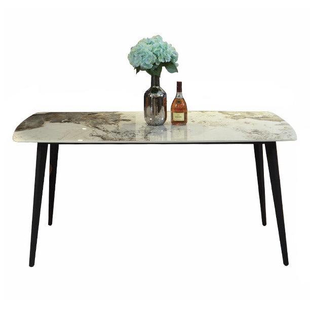 Modern Beige Sintered Stone Dining Table Rectangle Shape Dining Table with 4 Legs Base Without Chairs Clearhalo ' dining_table' 'Dining Tables & Seating' 'Dining Tables' 'furn' 'furn_dining_table' 'Furniture' 'furniture_dining_table' 'Kitchen & Dining Furniture' 'kitchen&dining_furn' 'kitchen' 'kitchen_dining_table' 3855692