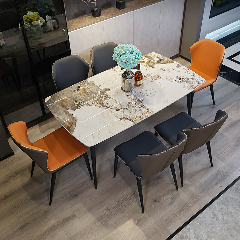 Modern Beige Sintered Stone Dining Table Rectangle Shape Dining Table with 4 Legs Base Clearhalo ' dining_table' 'Dining Tables & Seating' 'Dining Tables' 'furn' 'furn_dining_table' 'Furniture' 'furniture_dining_table' 'Kitchen & Dining Furniture' 'kitchen&dining_furn' 'kitchen' 'kitchen_dining_table' 3855700