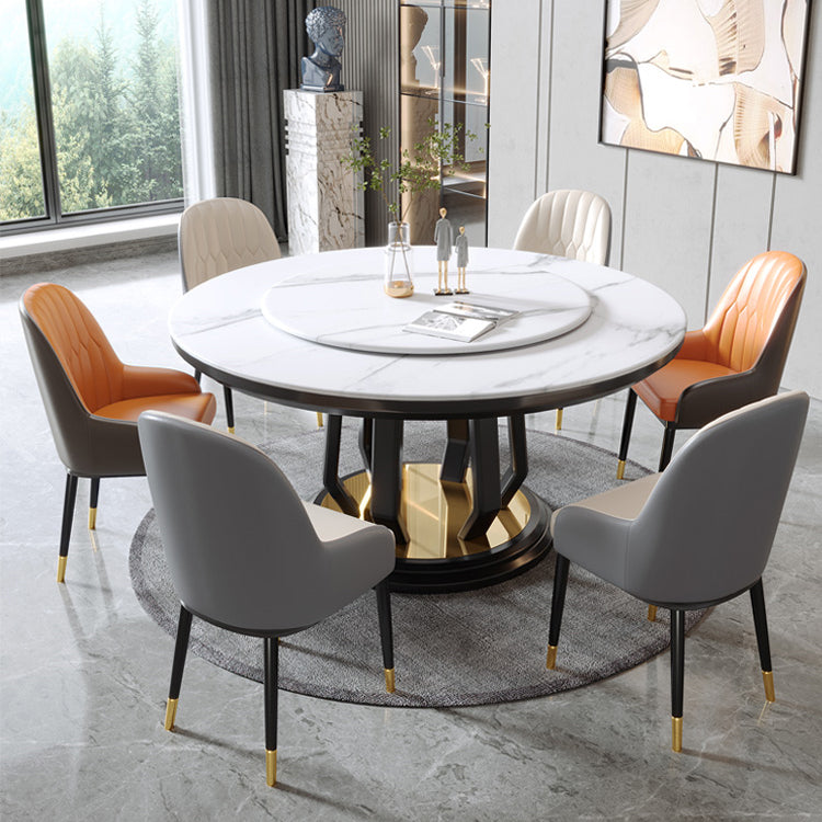 Modern Style Sintered Stone Dining Table Single Pedestal Base Round Table with Turntable Clearhalo ' dining_table' 'Dining Tables & Seating' 'Dining Tables' 'furn' 'furn_dining_table' 'Furniture' 'furniture_dining_table' 'Kitchen & Dining Furniture' 'kitchen&dining_furn' 'kitchen' 'kitchen_dining_table' 3855716