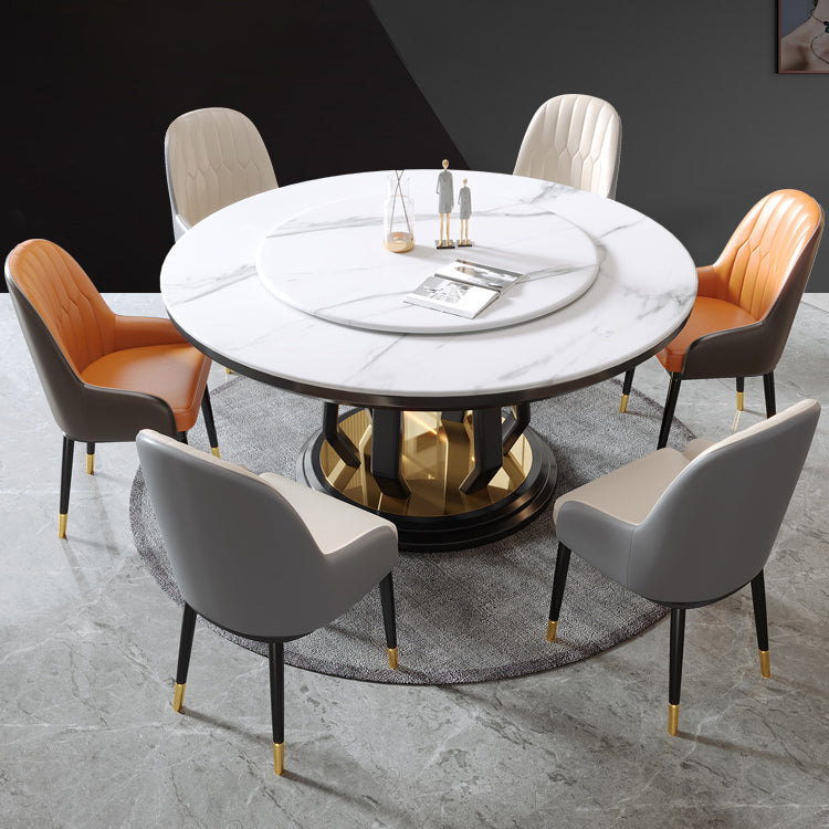 Modern Style Sintered Stone Dining Table Single Pedestal Base Round Table with Turntable Clearhalo ' dining_table' 'Dining Tables & Seating' 'Dining Tables' 'furn' 'furn_dining_table' 'Furniture' 'furniture_dining_table' 'Kitchen & Dining Furniture' 'kitchen&dining_furn' 'kitchen' 'kitchen_dining_table' 3855717