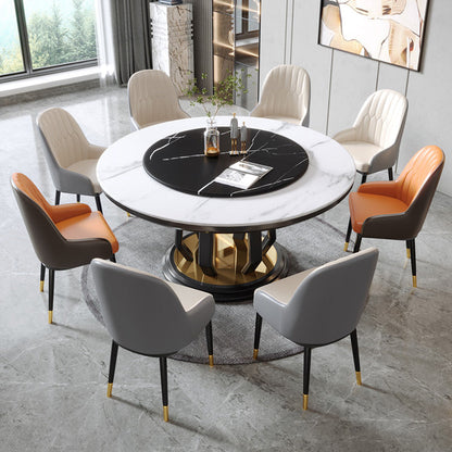 Modern Style Sintered Stone Dining Table Single Pedestal Base Round Table with Turntable Black Without Chairs Clearhalo ' dining_table' 'Dining Tables & Seating' 'Dining Tables' 'furn' 'furn_dining_table' 'Furniture' 'furniture_dining_table' 'Kitchen & Dining Furniture' 'kitchen&dining_furn' 'kitchen' 'kitchen_dining_table' 3855718