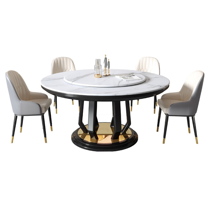 Modern Style Sintered Stone Dining Table Single Pedestal Base Round Table with Turntable Clearhalo ' dining_table' 'Dining Tables & Seating' 'Dining Tables' 'furn' 'furn_dining_table' 'Furniture' 'furniture_dining_table' 'Kitchen & Dining Furniture' 'kitchen&dining_furn' 'kitchen' 'kitchen_dining_table' 3855719