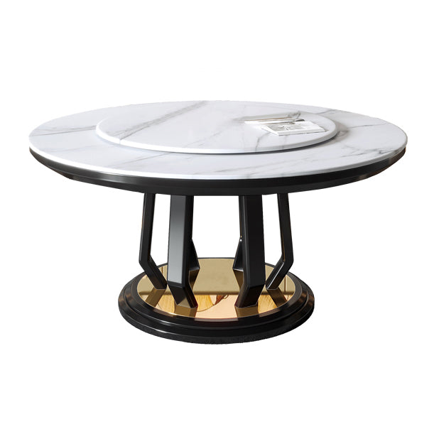 Modern Style Sintered Stone Dining Table Single Pedestal Base Round Table with Turntable White Without Chairs Clearhalo ' dining_table' 'Dining Tables & Seating' 'Dining Tables' 'furn' 'furn_dining_table' 'Furniture' 'furniture_dining_table' 'Kitchen & Dining Furniture' 'kitchen&dining_furn' 'kitchen' 'kitchen_dining_table' 3855720