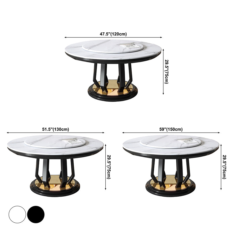 Modern Style Sintered Stone Dining Table Single Pedestal Base Round Table with Turntable Clearhalo ' dining_table' 'Dining Tables & Seating' 'Dining Tables' 'furn' 'furn_dining_table' 'Furniture' 'furniture_dining_table' 'Kitchen & Dining Furniture' 'kitchen&dining_furn' 'kitchen' 'kitchen_dining_table' 3855725