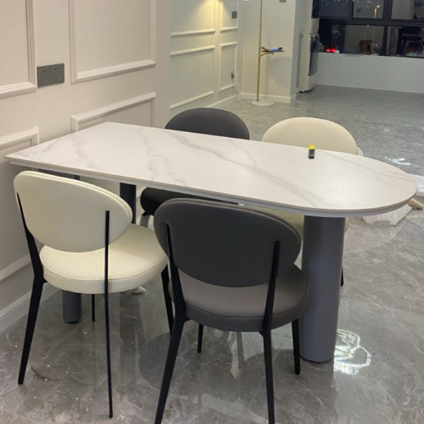 Free Form Minimalist Style Dining Table White Tone Fixed Table with 3 Legs Stone Without Chairs Clearhalo ' dining_table' 'Dining Tables & Seating' 'Dining Tables' 'furn' 'furn_dining_table' 'Furniture' 'furniture_dining_table' 'Kitchen & Dining Furniture' 'kitchen&dining_furn' 'kitchen' 'kitchen_dining_table' 3855727