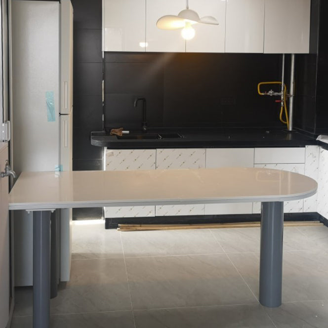 Free Form Minimalist Style Dining Table White Tone Fixed Table with 3 Legs Clearhalo ' dining_table' 'Dining Tables & Seating' 'Dining Tables' 'furn' 'furn_dining_table' 'Furniture' 'furniture_dining_table' 'Kitchen & Dining Furniture' 'kitchen&dining_furn' 'kitchen' 'kitchen_dining_table' 3855732
