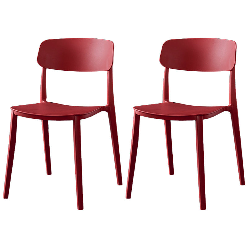 Contemporary Style Plastic Dining Chairs Open Back Dining Side Chairs for Kitchen Red 2 Piece Set Clearhalo ' kitchen&dining_furn' 'Dining Chairs' 'Dining Tables & Seating' 'dining_chair' 'furn' 'furn_dining_chair' 'Furniture' 'furniture_dining_chair' 'Kitchen & Dining Furniture' 'kitchen' 3858641
