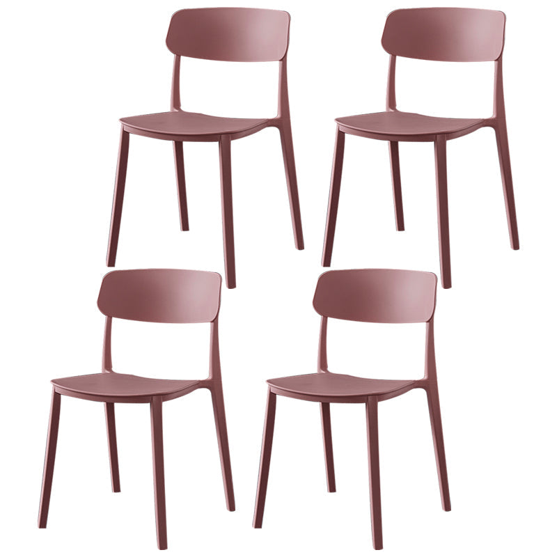 Contemporary Style Plastic Dining Chairs Open Back Dining Side Chairs for Kitchen Pink 4 Piece Set Clearhalo ' kitchen&dining_furn' 'Dining Chairs' 'Dining Tables & Seating' 'dining_chair' 'furn' 'furn_dining_chair' 'Furniture' 'furniture_dining_chair' 'Kitchen & Dining Furniture' 'kitchen' 3858645