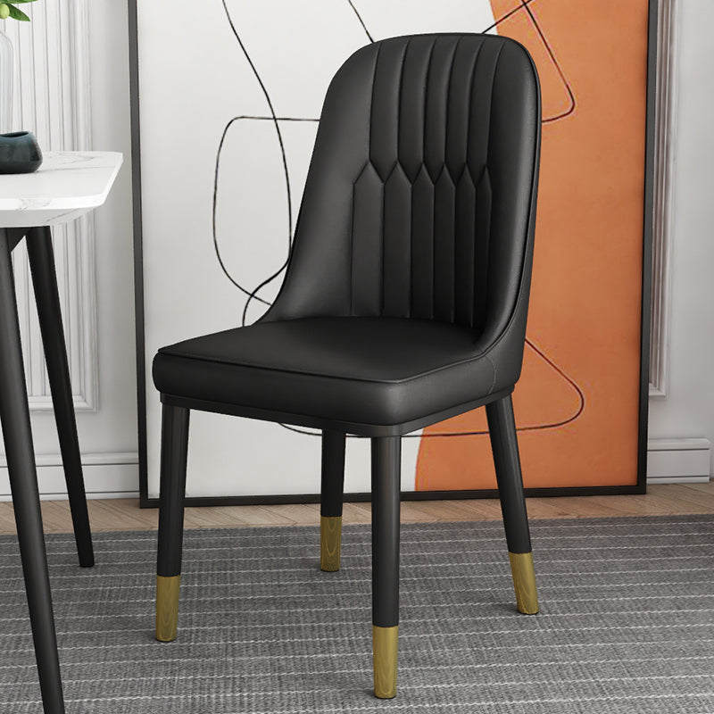 Scandinavian Home Side Chair Solid Back Metal Upholstered Dining Room Chair Black 1 Piece Clearhalo ' kitchen&dining_furn' 'Dining Chairs' 'Dining Tables & Seating' 'dining_chair' 'furn' 'furn_dining_chair' 'Furniture' 'furniture_dining_chair' 'Kitchen & Dining Furniture' 'kitchen' 3858730