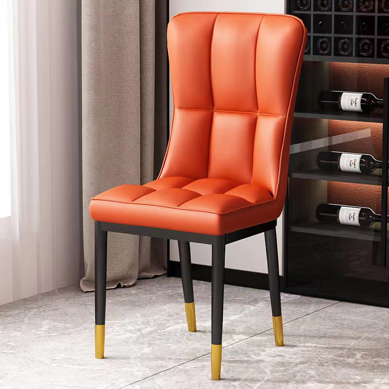 Scandinavian Home Side Chair Solid Back Metal Upholstered Dining Room Chair Orange 1 Piece Clearhalo ' kitchen&dining_furn' 'Dining Chairs' 'Dining Tables & Seating' 'dining_chair' 'furn' 'furn_dining_chair' 'Furniture' 'furniture_dining_chair' 'Kitchen & Dining Furniture' 'kitchen' 3858748