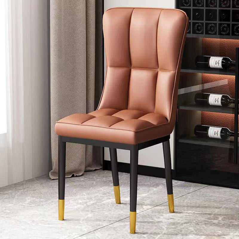 Scandinavian Home Side Chair Solid Back Metal Upholstered Dining Room Chair Brown 1 Piece Clearhalo ' kitchen&dining_furn' 'Dining Chairs' 'Dining Tables & Seating' 'dining_chair' 'furn' 'furn_dining_chair' 'Furniture' 'furniture_dining_chair' 'Kitchen & Dining Furniture' 'kitchen' 3858754