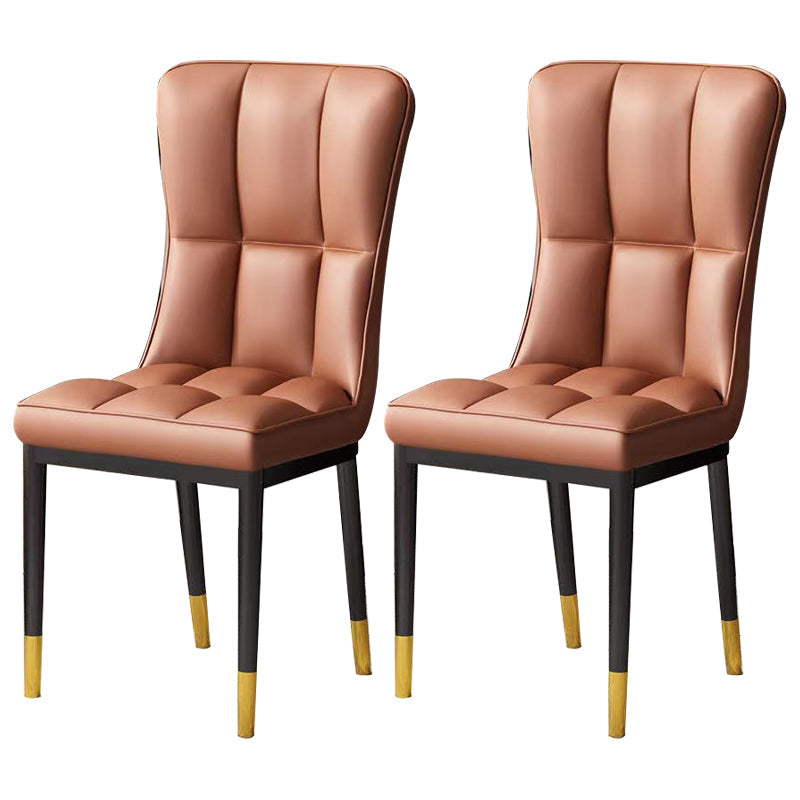 Scandinavian Home Side Chair Solid Back Metal Upholstered Dining Room Chair Brown 2 Piece Set Clearhalo ' kitchen&dining_furn' 'Dining Chairs' 'Dining Tables & Seating' 'dining_chair' 'furn' 'furn_dining_chair' 'Furniture' 'furniture_dining_chair' 'Kitchen & Dining Furniture' 'kitchen' 3858755