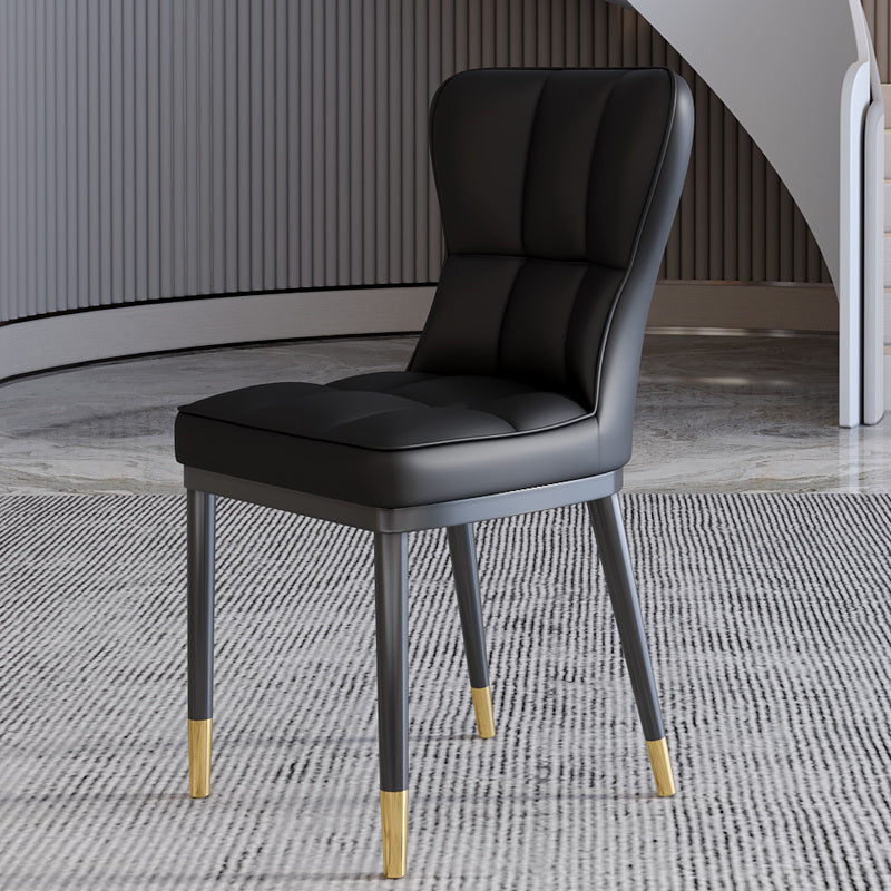 Scandinavian Home Side Chair Solid Back Metal Upholstered Dining Room Chair Gloss Black 1 Piece Clearhalo ' kitchen&dining_furn' 'Dining Chairs' 'Dining Tables & Seating' 'dining_chair' 'furn' 'furn_dining_chair' 'Furniture' 'furniture_dining_chair' 'Kitchen & Dining Furniture' 'kitchen' 3858760