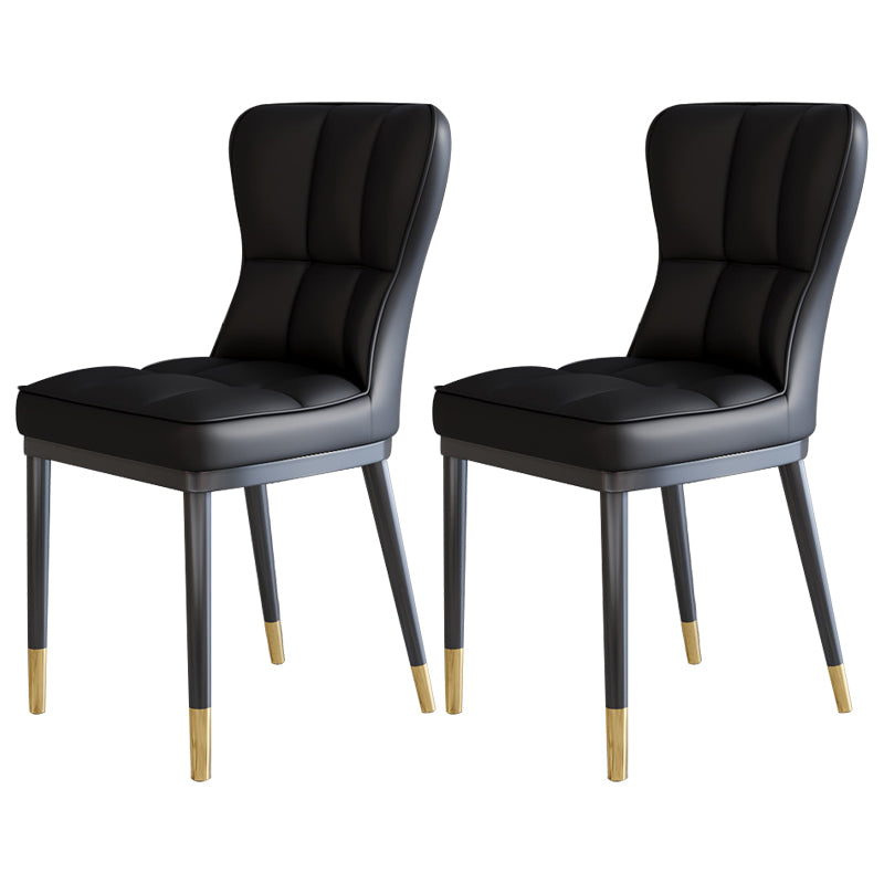 Scandinavian Home Side Chair Solid Back Metal Upholstered Dining Room Chair Gloss Black 2 Piece Set Clearhalo ' kitchen&dining_furn' 'Dining Chairs' 'Dining Tables & Seating' 'dining_chair' 'furn' 'furn_dining_chair' 'Furniture' 'furniture_dining_chair' 'Kitchen & Dining Furniture' 'kitchen' 3858761
