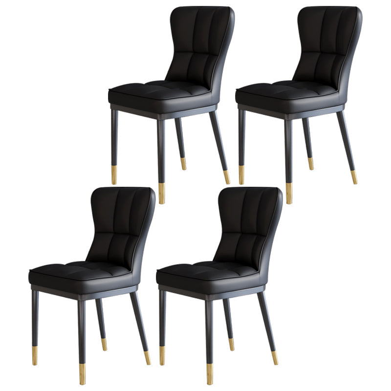 Scandinavian Home Side Chair Solid Back Metal Upholstered Dining Room Chair Gloss Black 4 Piece Set Clearhalo ' kitchen&dining_furn' 'Dining Chairs' 'Dining Tables & Seating' 'dining_chair' 'furn' 'furn_dining_chair' 'Furniture' 'furniture_dining_chair' 'Kitchen & Dining Furniture' 'kitchen' 3858762