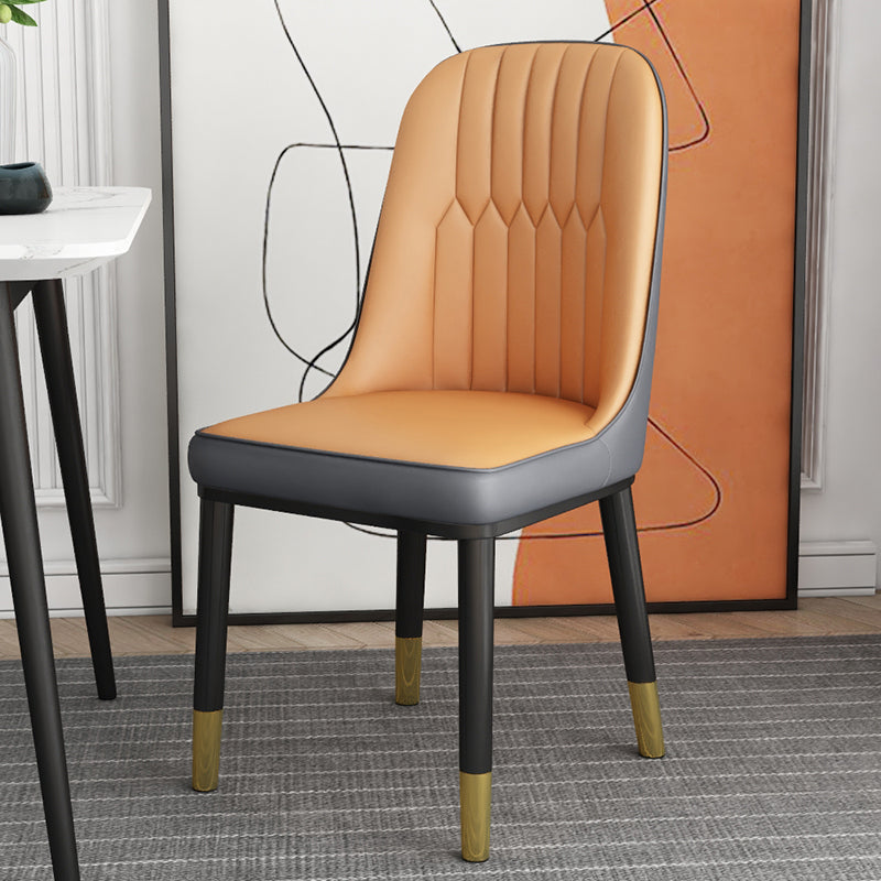 Scandinavian Home Side Chair Solid Back Metal Upholstered Dining Room Chair Light Brown 1 Piece Clearhalo ' kitchen&dining_furn' 'Dining Chairs' 'Dining Tables & Seating' 'dining_chair' 'furn' 'furn_dining_chair' 'Furniture' 'furniture_dining_chair' 'Kitchen & Dining Furniture' 'kitchen' 3858763
