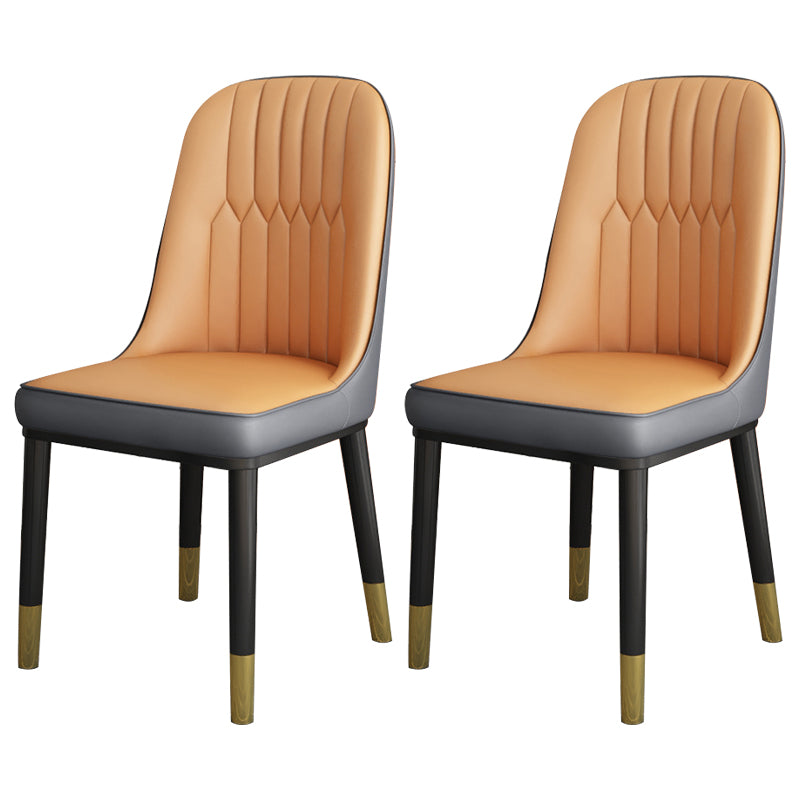 Scandinavian Home Side Chair Solid Back Metal Upholstered Dining Room Chair Light Brown 2 Piece Set Clearhalo ' kitchen&dining_furn' 'Dining Chairs' 'Dining Tables & Seating' 'dining_chair' 'furn' 'furn_dining_chair' 'Furniture' 'furniture_dining_chair' 'Kitchen & Dining Furniture' 'kitchen' 3858764