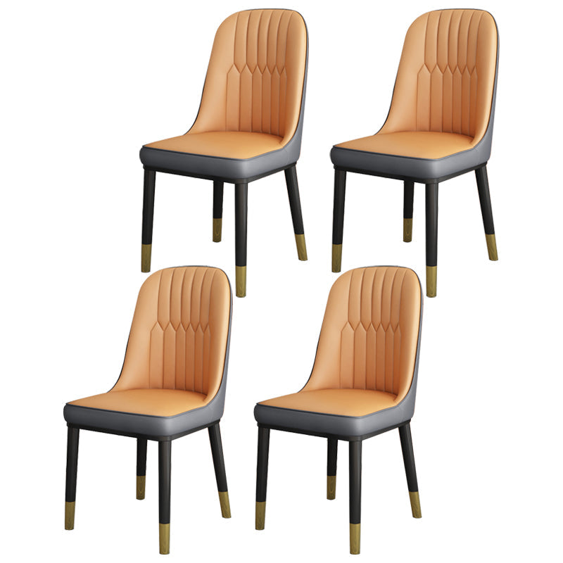 Scandinavian Home Side Chair Solid Back Metal Upholstered Dining Room Chair Light Brown 4 Piece Set Clearhalo ' kitchen&dining_furn' 'Dining Chairs' 'Dining Tables & Seating' 'dining_chair' 'furn' 'furn_dining_chair' 'Furniture' 'furniture_dining_chair' 'Kitchen & Dining Furniture' 'kitchen' 3858765