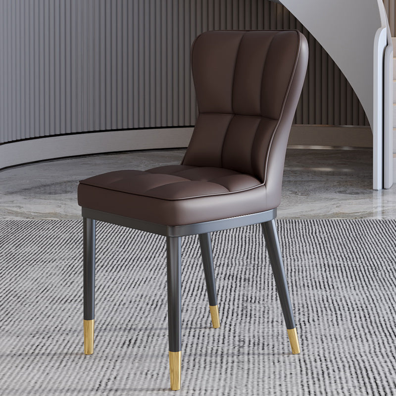 Scandinavian Home Side Chair Solid Back Metal Upholstered Dining Room Chair Coffee 1 Piece Clearhalo ' kitchen&dining_furn' 'Dining Chairs' 'Dining Tables & Seating' 'dining_chair' 'furn' 'furn_dining_chair' 'Furniture' 'furniture_dining_chair' 'Kitchen & Dining Furniture' 'kitchen' 3858766