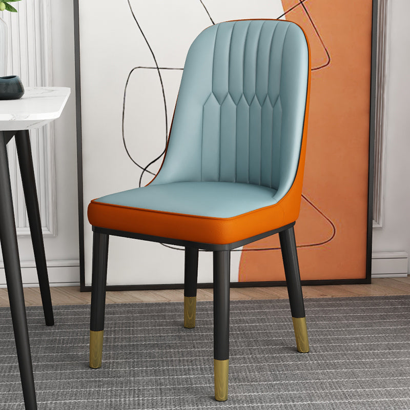 Scandinavian Home Side Chair Solid Back Metal Upholstered Dining Room Chair Orange Blue 1 Piece Clearhalo ' kitchen&dining_furn' 'Dining Chairs' 'Dining Tables & Seating' 'dining_chair' 'furn' 'furn_dining_chair' 'Furniture' 'furniture_dining_chair' 'Kitchen & Dining Furniture' 'kitchen' 3858769