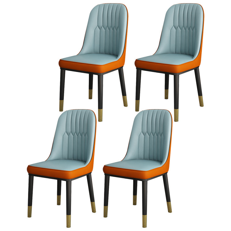 Scandinavian Home Side Chair Solid Back Metal Upholstered Dining Room Chair Orange Blue 4 Piece Set Clearhalo ' kitchen&dining_furn' 'Dining Chairs' 'Dining Tables & Seating' 'dining_chair' 'furn' 'furn_dining_chair' 'Furniture' 'furniture_dining_chair' 'Kitchen & Dining Furniture' 'kitchen' 3858771