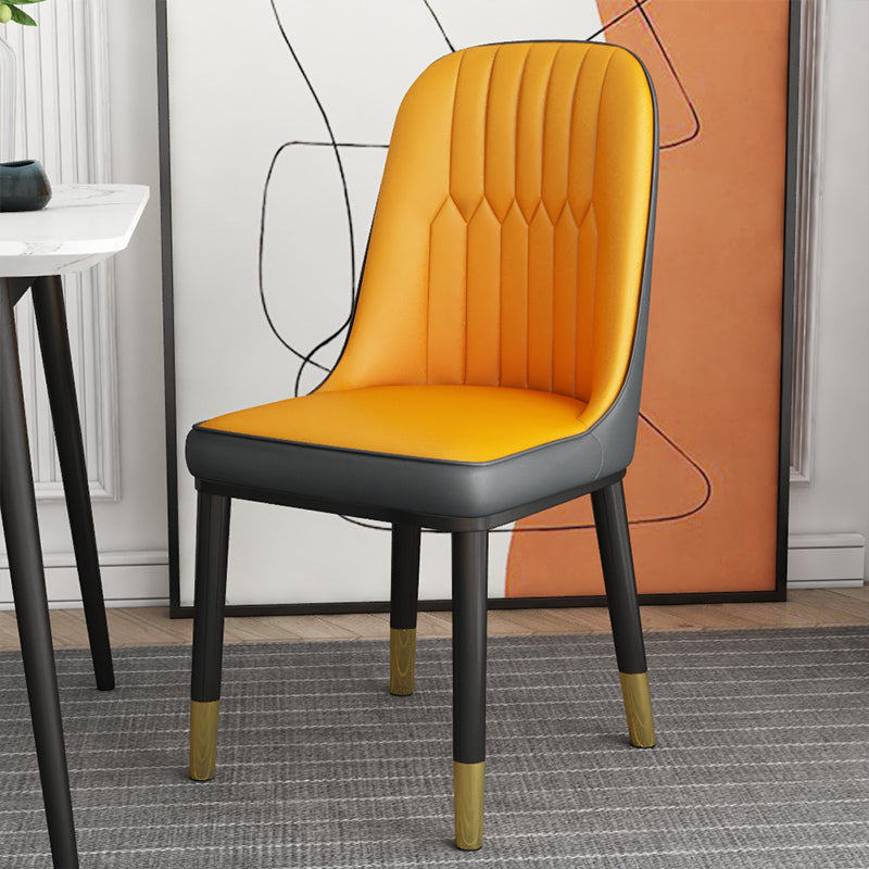 Scandinavian Home Side Chair Solid Back Metal Upholstered Dining Room Chair Gray-Orange 1 Piece Clearhalo ' kitchen&dining_furn' 'Dining Chairs' 'Dining Tables & Seating' 'dining_chair' 'furn' 'furn_dining_chair' 'Furniture' 'furniture_dining_chair' 'Kitchen & Dining Furniture' 'kitchen' 3858778
