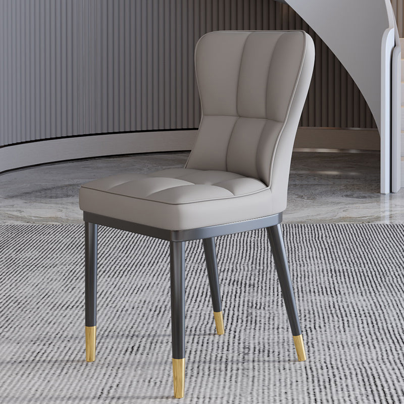 Scandinavian Home Side Chair Solid Back Metal Upholstered Dining Room Chair Cream Gray 1 Piece Clearhalo ' kitchen&dining_furn' 'Dining Chairs' 'Dining Tables & Seating' 'dining_chair' 'furn' 'furn_dining_chair' 'Furniture' 'furniture_dining_chair' 'Kitchen & Dining Furniture' 'kitchen' 3858781
